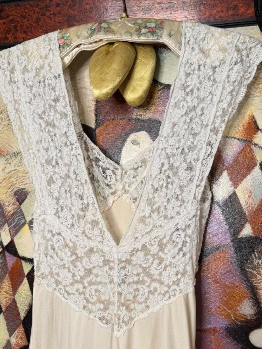 Rare nearly antique 1930s cream crepe silk bias cut wedding trousseau slip dres - Picture 5 of 7